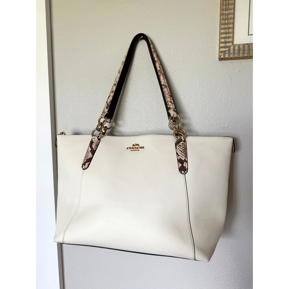 Coach White Snakeskin Tote Ava Bag